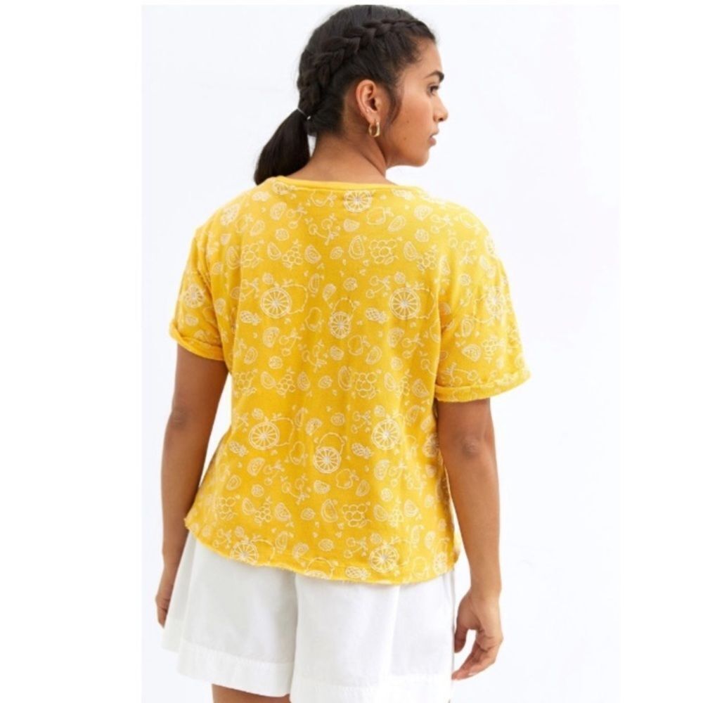 🍋Anthropologie🍋 MAEVE sweatshirt tee beach yellow lemons embroidered L large